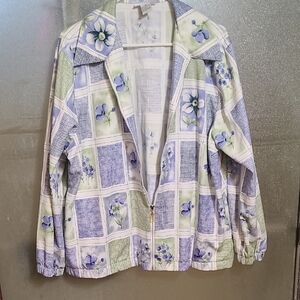 Alfred Dunner Blue and Green Floral Bomber Jacket